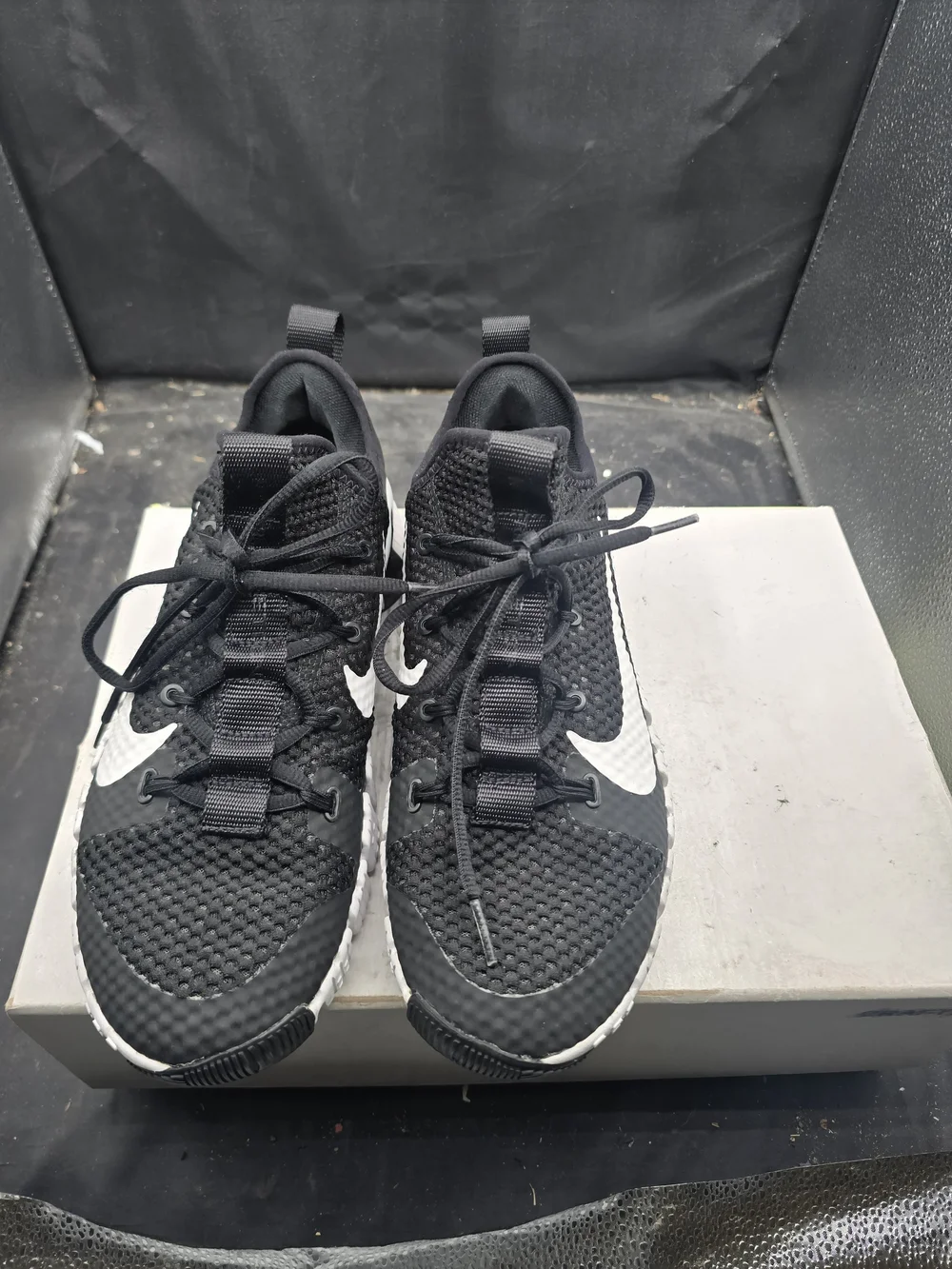 Nike Black and White Knit Athletic Sneakers with Swoosh‎